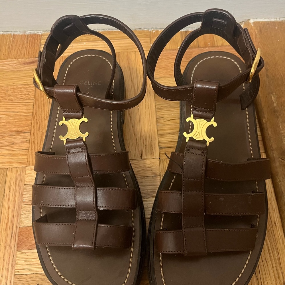 Celine CLEA TRIOMPHE GLADIATOR CHUNKY SANDAL IN CALFSKIN 
DARK BROWN - Picture 2 of 5
